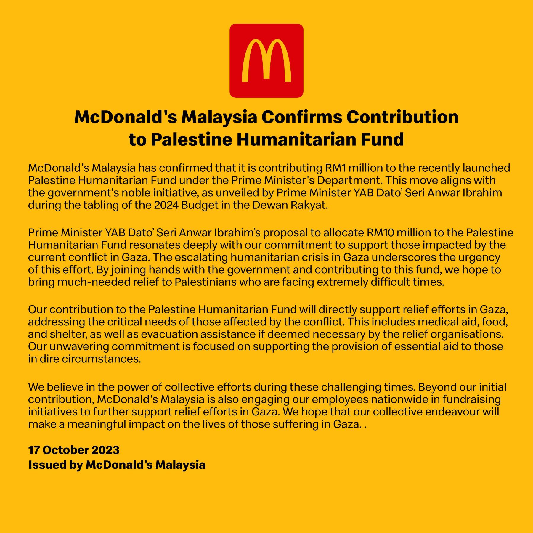 Mcdonald's Donate To Palestine